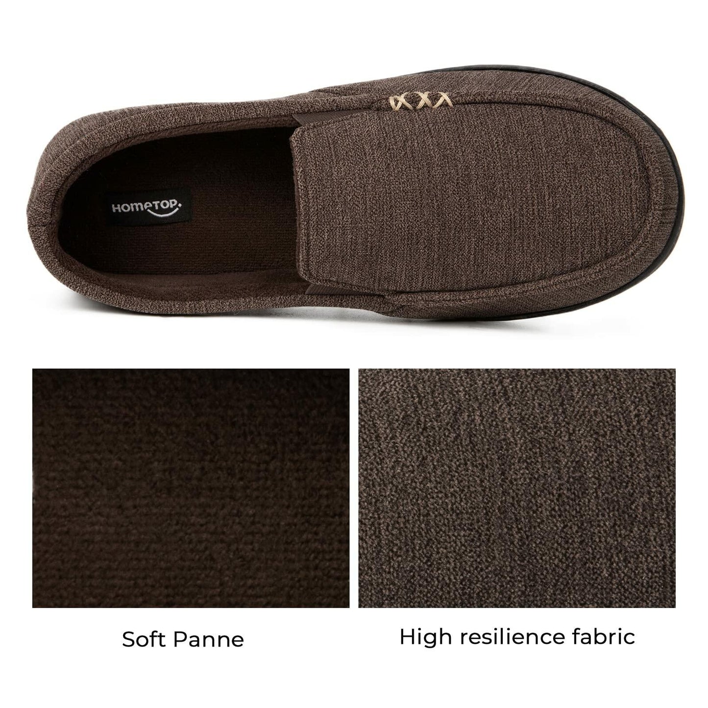 HomeTop Men's Memory Foam Moccasins Slippers Coffee Size 13 US Premium