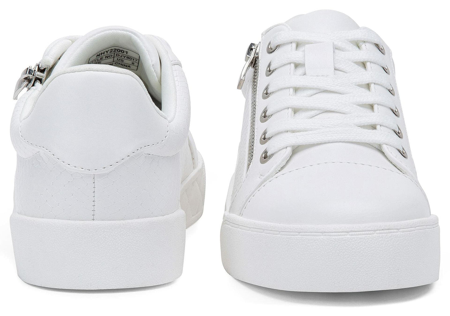 [Like_new] Jeossy Women's White Flat Low Top Cap Toe Sneakers with Zipper Size 9