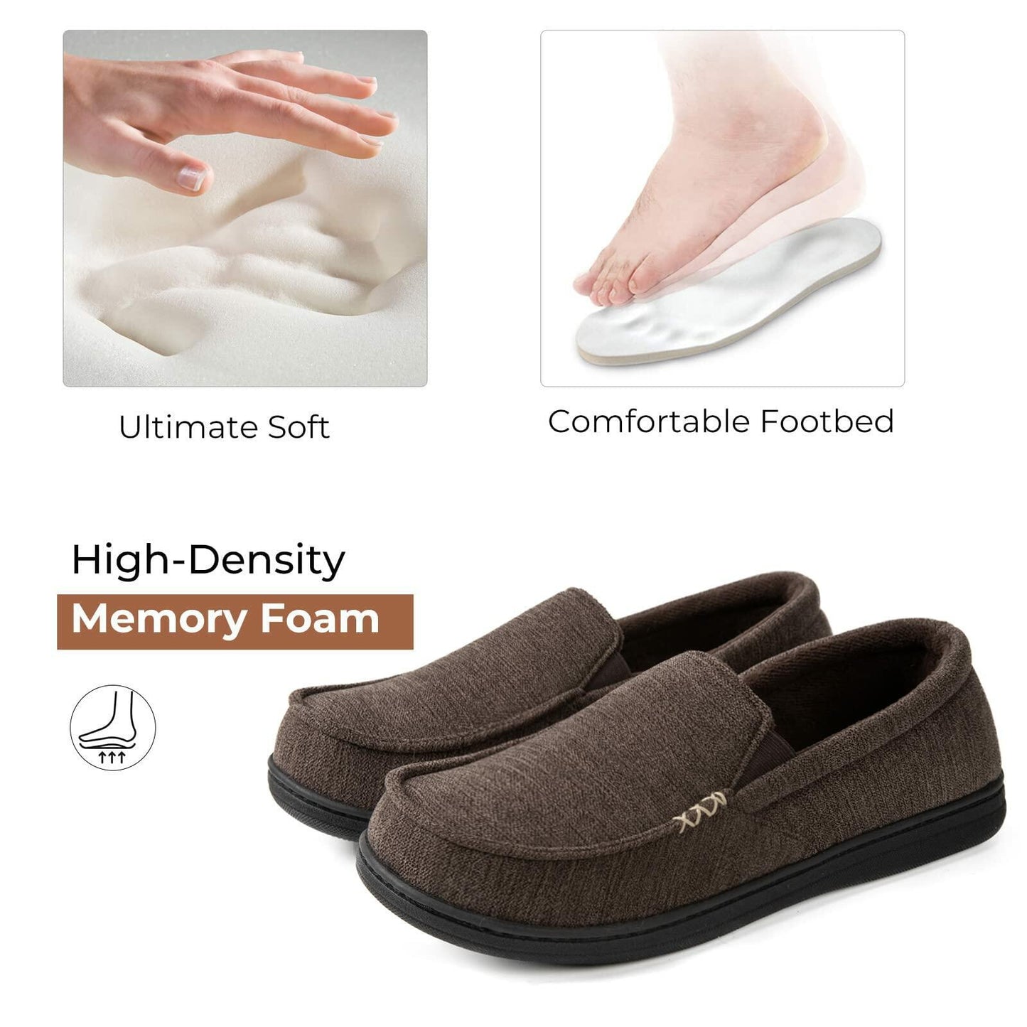 HomeTop Men's Memory Foam Moccasins Slippers Coffee Size 13 US Premium