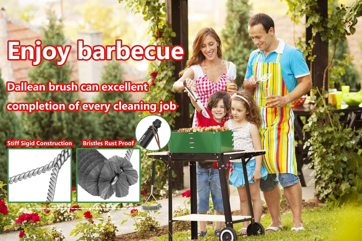 DALLEAN BBQ Grill Brush Durable Rust Resistant Bristles Outdoor Cleaning Tool