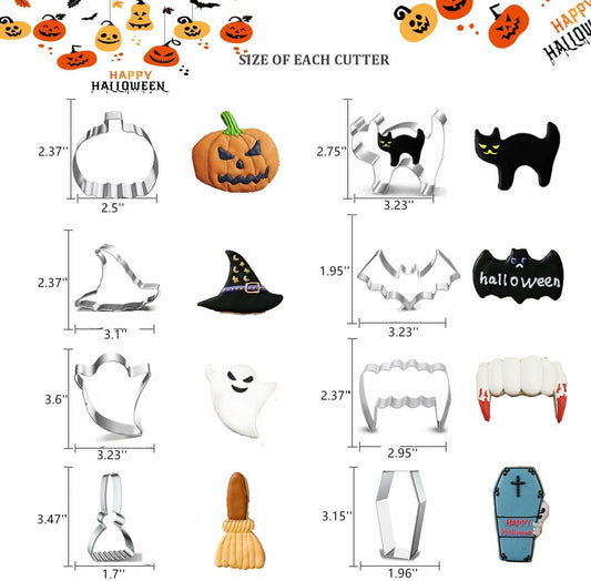 Halloween Cookie Cutters Set - 8 PCS Stainless Steel Witch Hat Pumpkin Ghost Bat