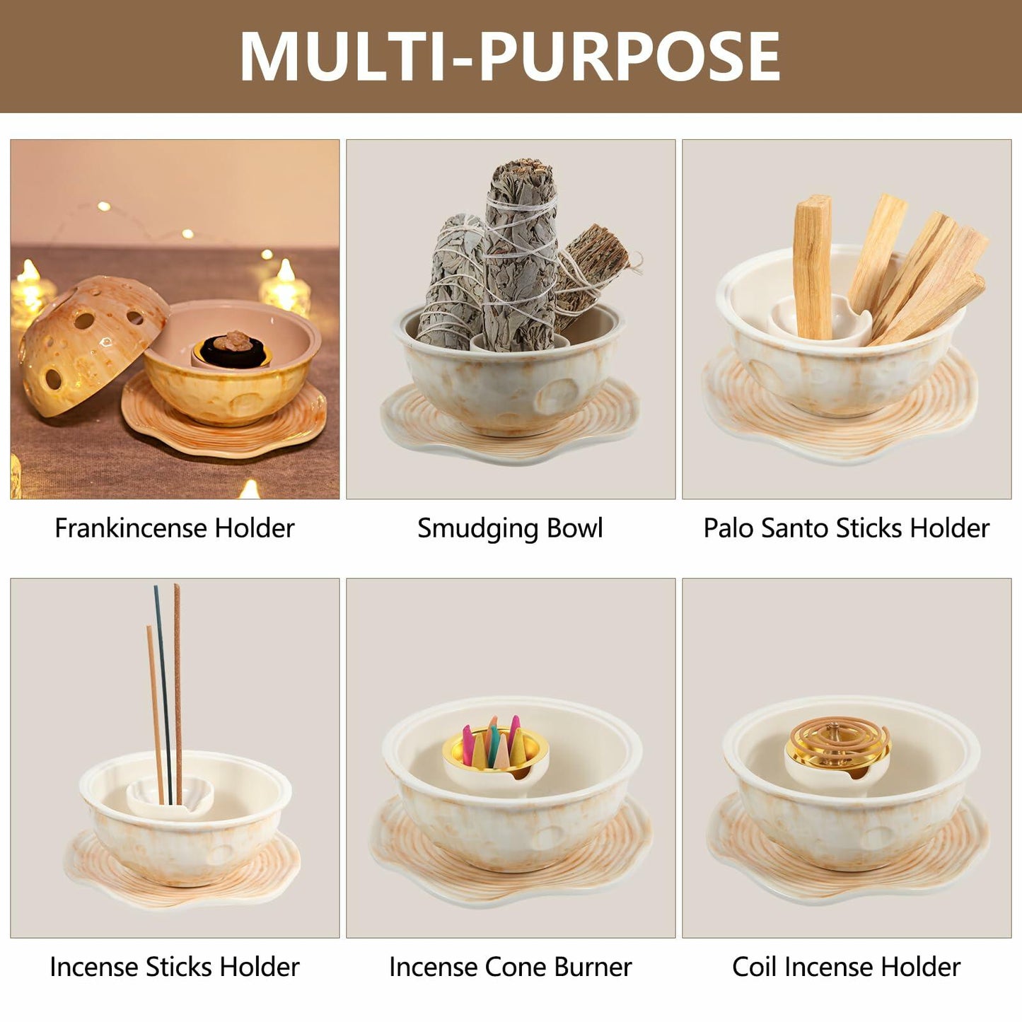 Ceramic Moon Incense Holder Burner 12-in-1 Multi-use Home Decor