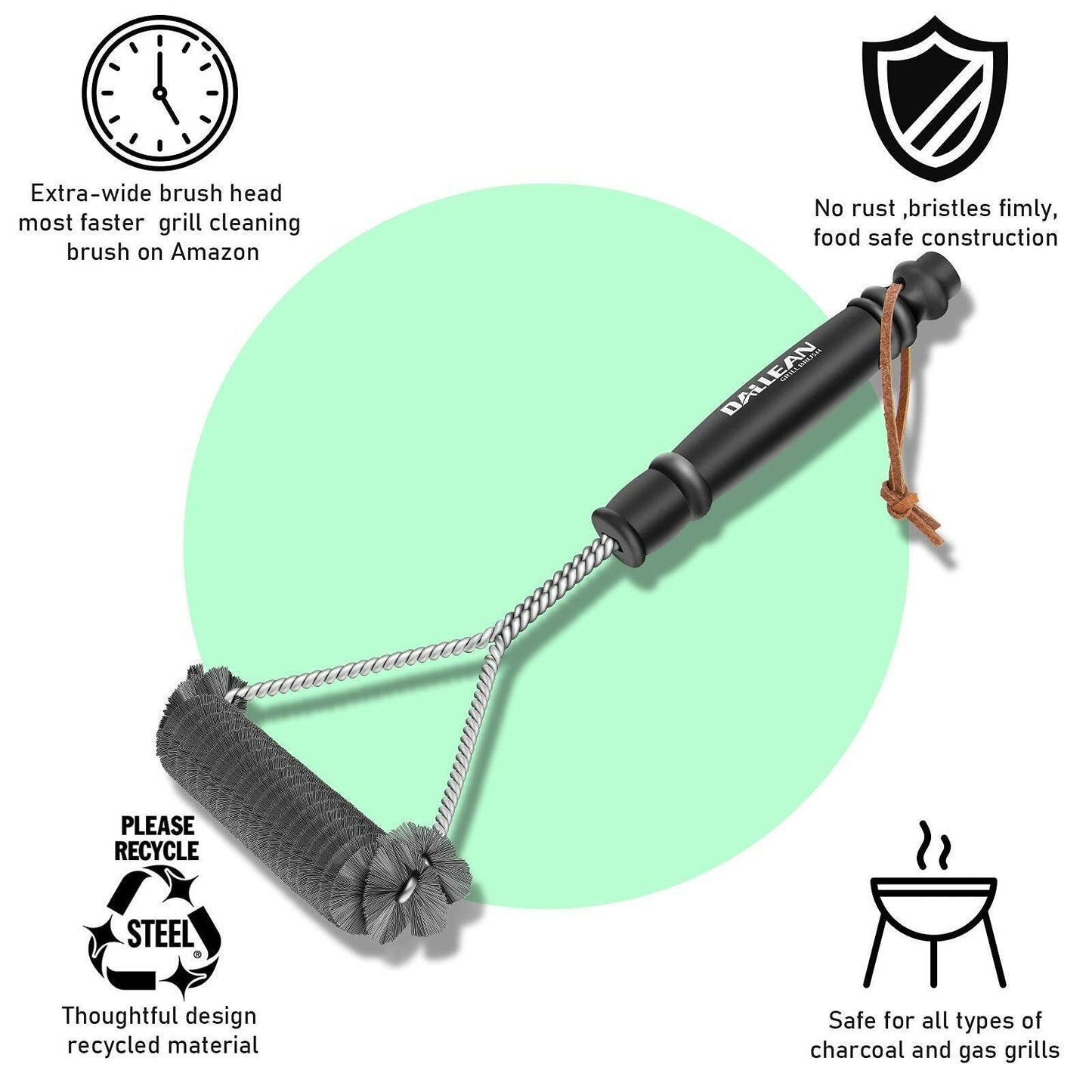 DALLEAN BBQ Grill Brush Durable Rust Resistant Bristles Outdoor Cleaning Tool