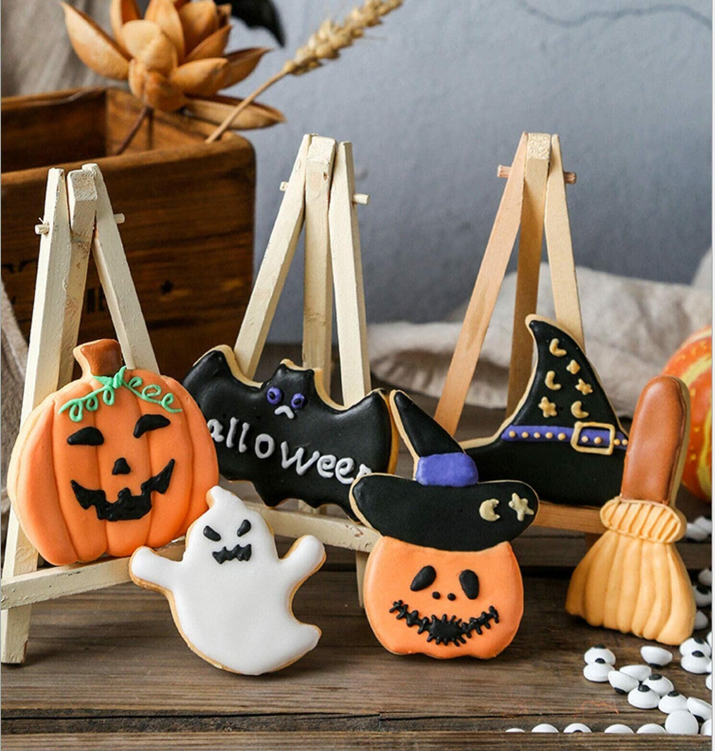 Halloween Cookie Cutters Set - 8 PCS Stainless Steel Witch Hat Pumpkin Ghost Bat