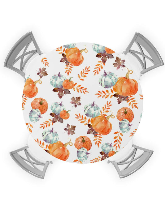 Autumn Leaf Watercolor Pumpkins Round Tablecloth 45-54" Orange Waterproof