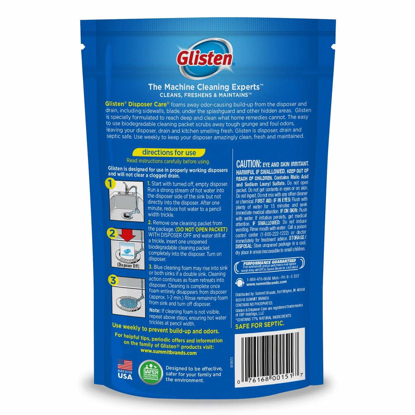 Glisten Garbage Disposal Cleaner Lemon Scent 4.9oz 4 Uses Odor Eliminator