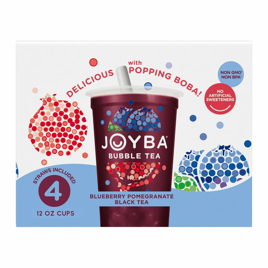BB01/25 Joyba Bubble Tea Blueberry Pomegranate Black Tea 4 Pack 12oz Cups