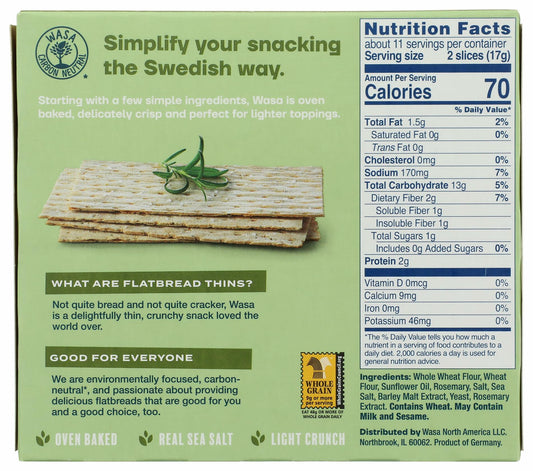 BB02/25 Wasa Flatbread Thins Rosemary Sea Salt Crackers 6.7oz Pack of 1