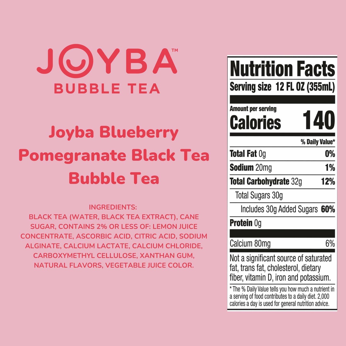 BB01/25 Joyba Bubble Tea Blueberry Pomegranate Black Tea 4 Pack 12oz Cups