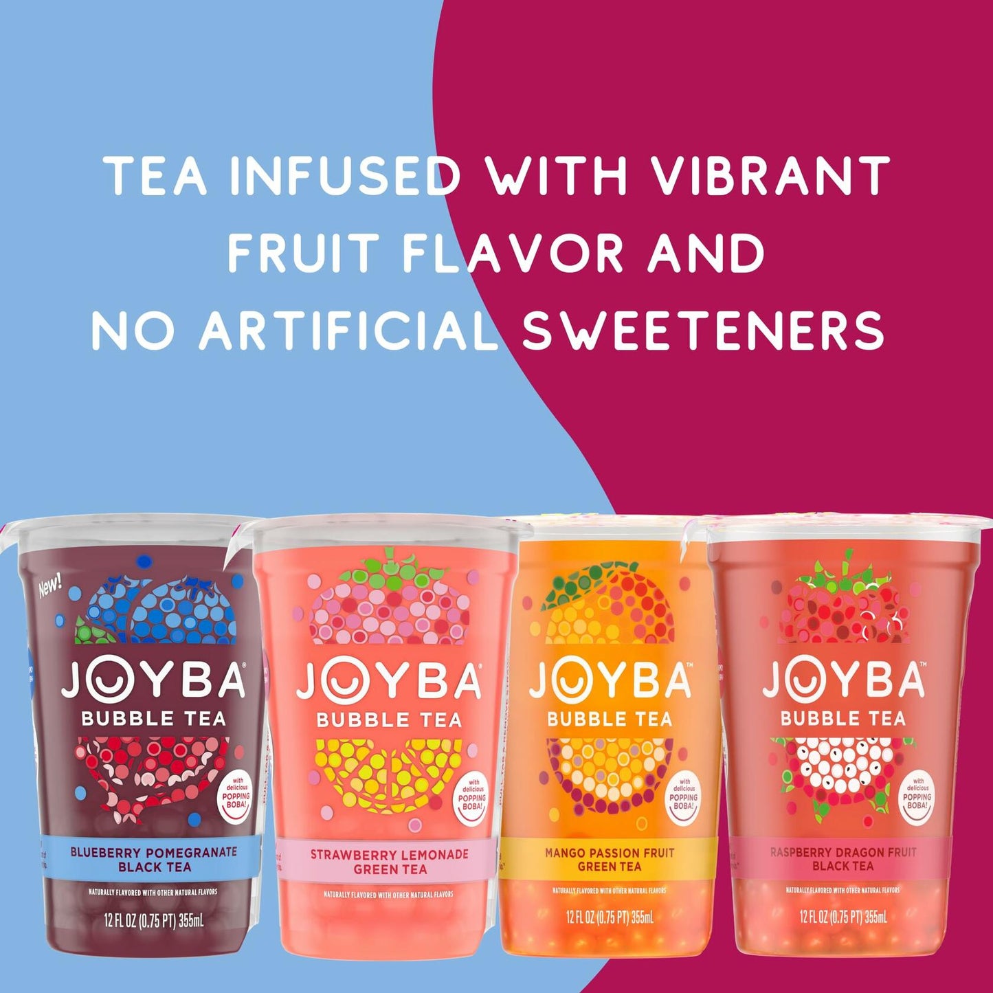 BB01/25 Joyba Bubble Tea Blueberry Pomegranate Black Tea 4 Pack 12oz Cups