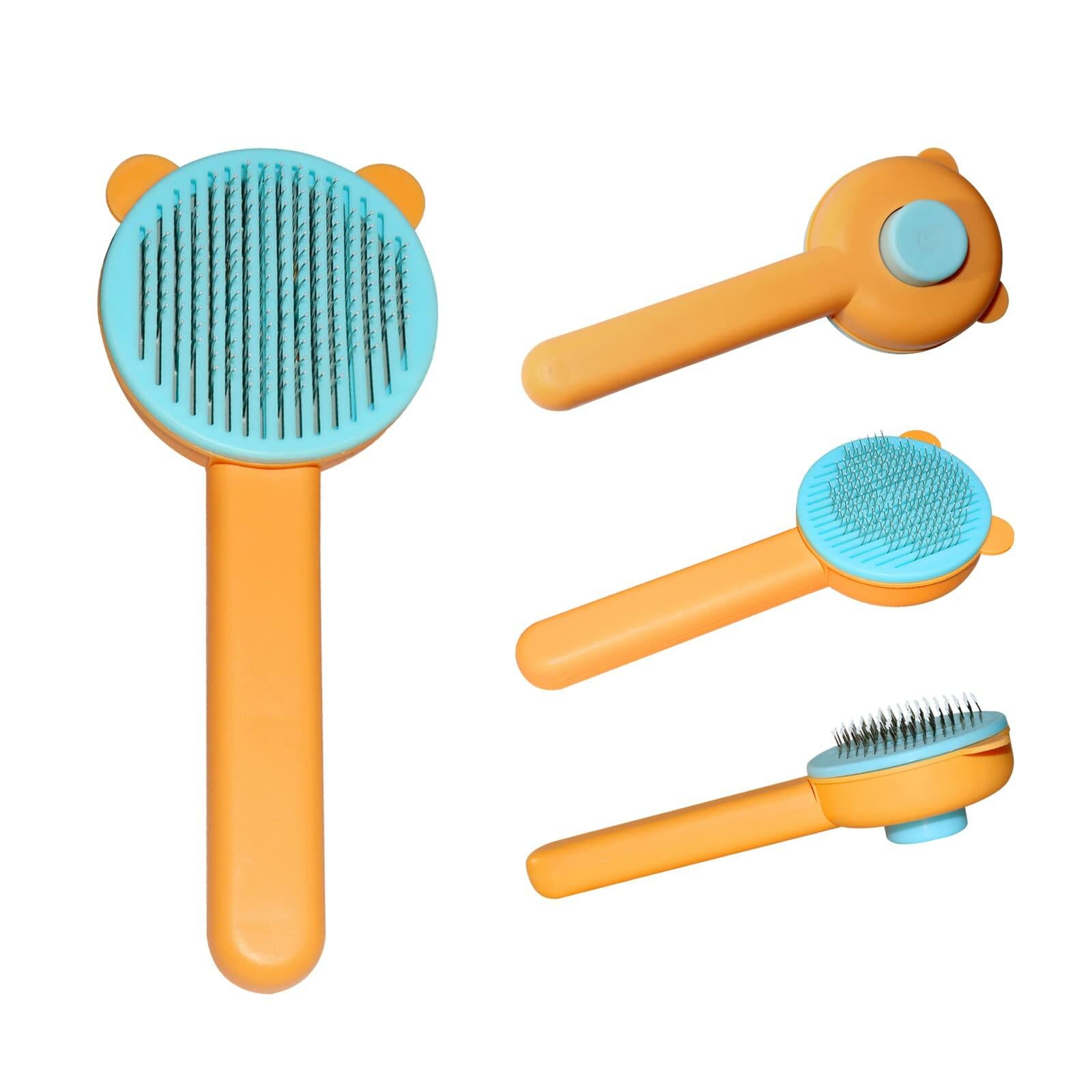Landwill Pet Brush Yellow Bear Self Cleaning Grooming Tool for Cats & Dogs