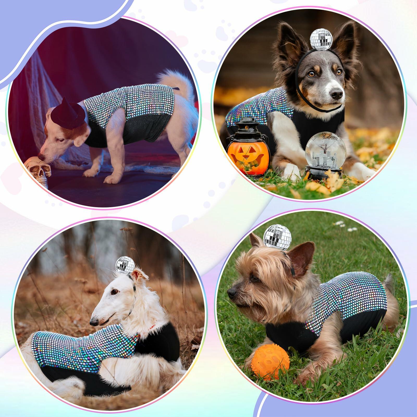 Huhumy Dog Costume Set M Disco Sequins Shirt & Disco Ball Headband