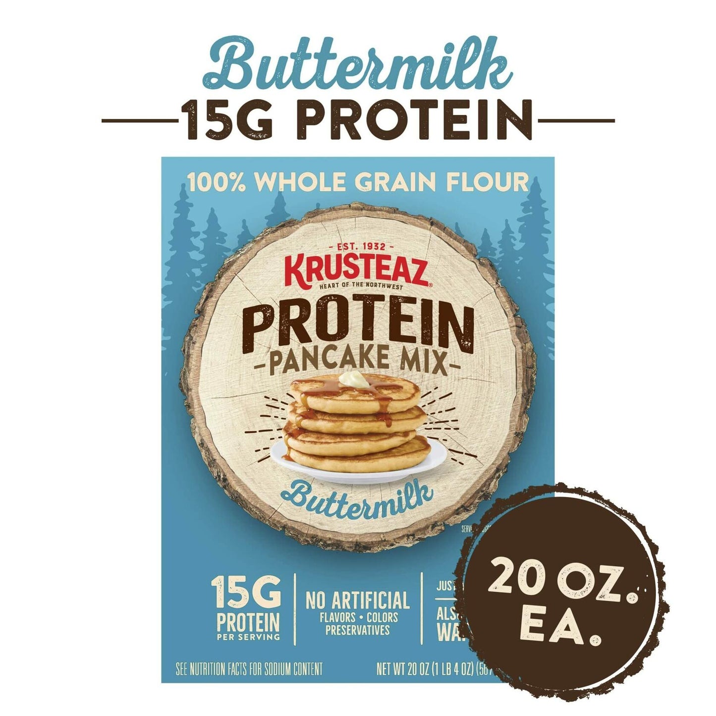 BestBy09/25 Krusteaz Protein Pancake Mix Buttermilk 100% Whole Grain 1.25lb