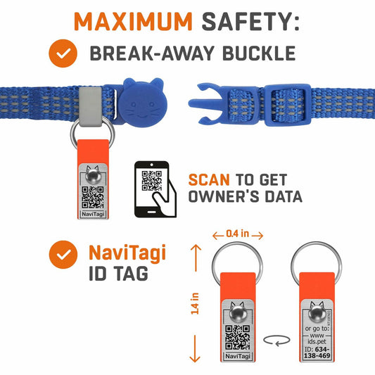NaviTagi Cat Breakaway Reflective Soft Collar XS with Light Tag Bell Adjustable