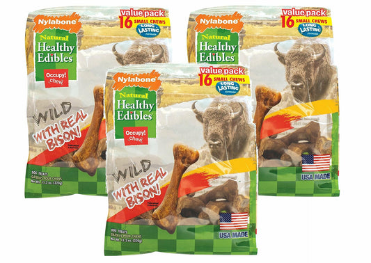 BestBy07/27 Nylabone Healthy Edibles Wild Bison Dog Chew Treats 16-Count 3-Pack