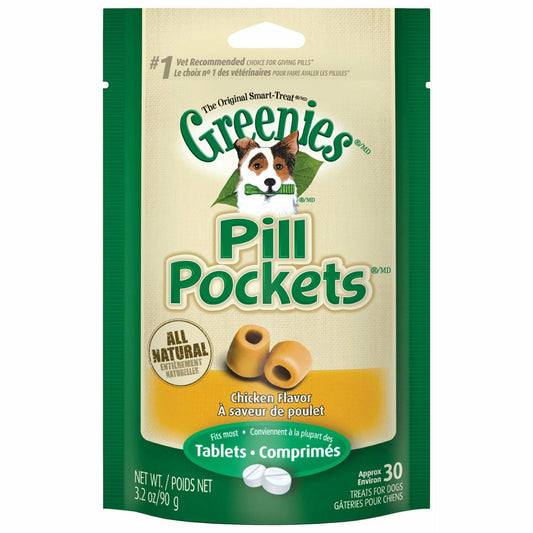 BB01/25 Greenies Pill Pockets Chicken Flavor 30ct 3 Pack Soft Dog Treats