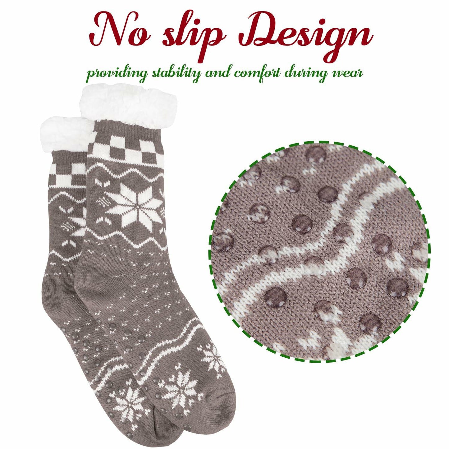 Kiddokids Women's Fuzzy Slipper Socks with Grippers Warm Cozy Fleece - One Size