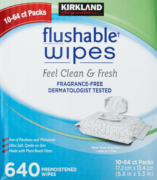Kirkland Signature Moist Flushable Wipes, 632 Count, White, Soft & Gentle