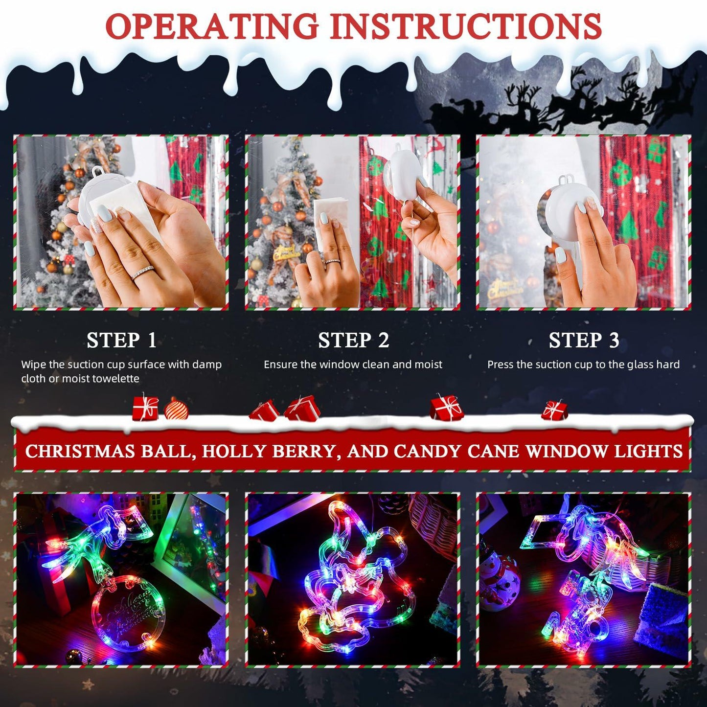 FASISOY 3 Pack Multi-Color Christmas Window Lights Battery Operated Timer