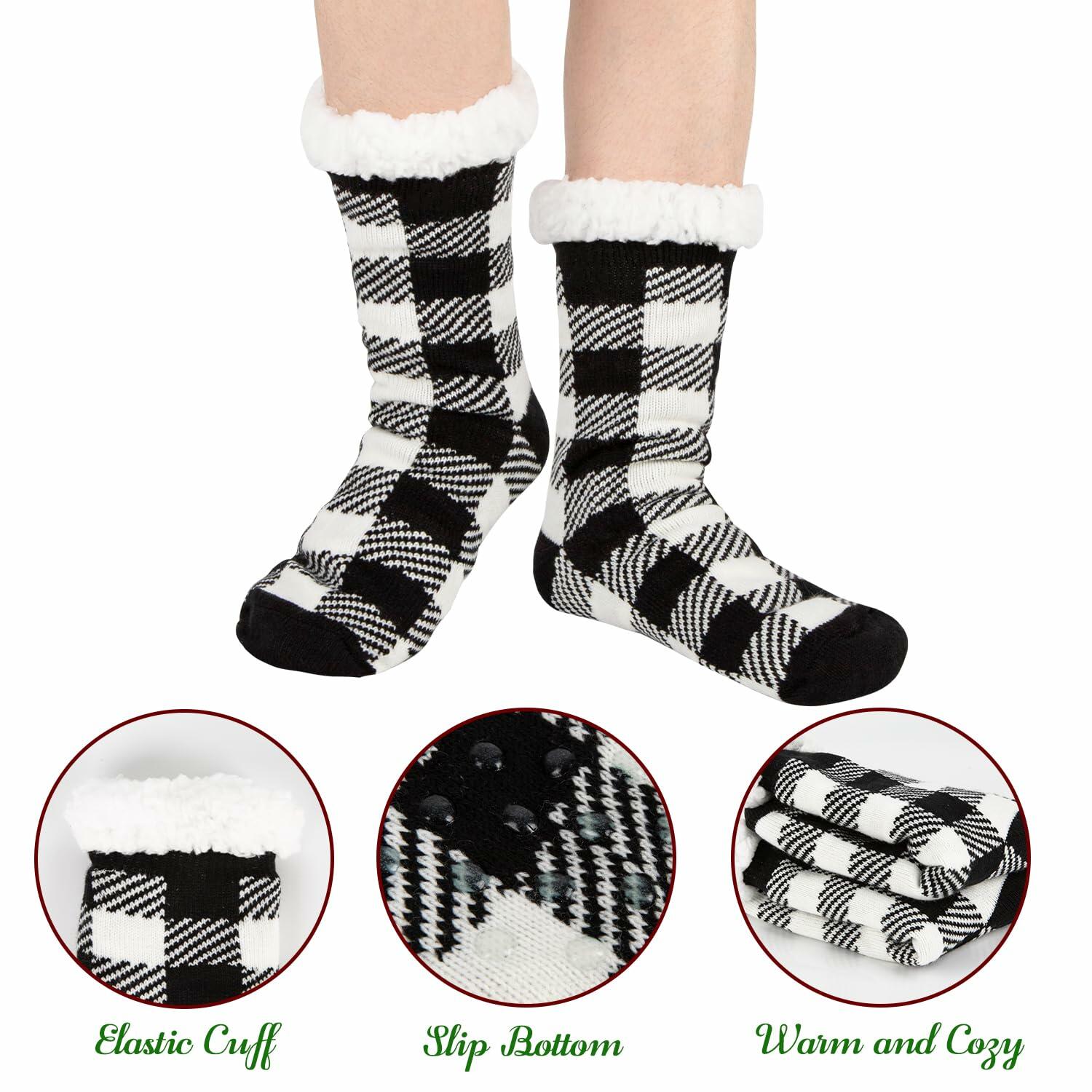 Kiddokids Women's Fuzzy Slipper Socks with Grippers Warm Cozy - One Size