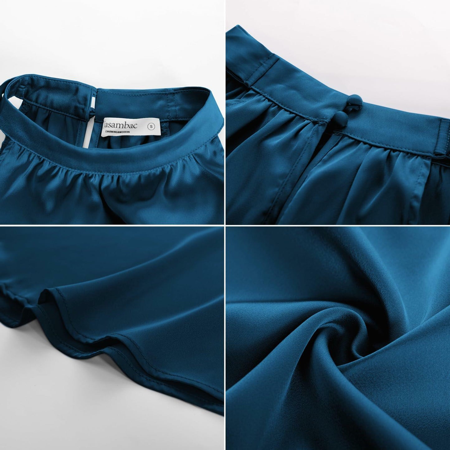 Women Sleeveless Tie Mock Neck Blouse Blue Lightweight Dressy Top Size XXL