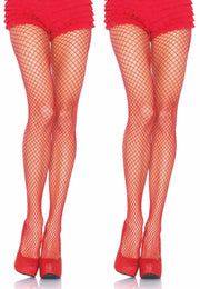 Leg Avenue Industrial Net Panty Hose 2 Pair Red Wide Fishnet Size One Size