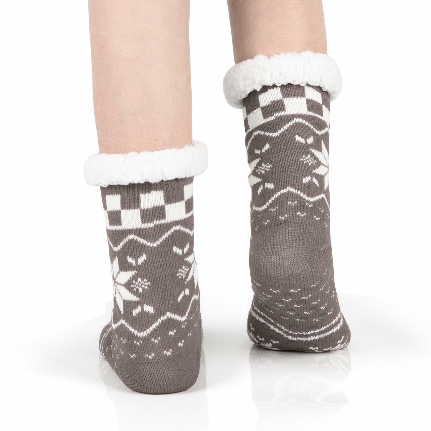 Kiddokids Women's Fuzzy Slipper Socks with Grippers Warm Cozy Fleece - One Size