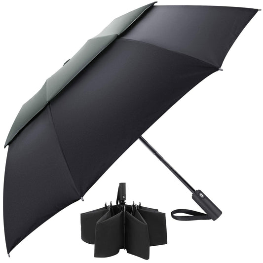 Vuteehy Windproof Folding Umbrella, 16 Ribs, Auto Open Close, Black Compact