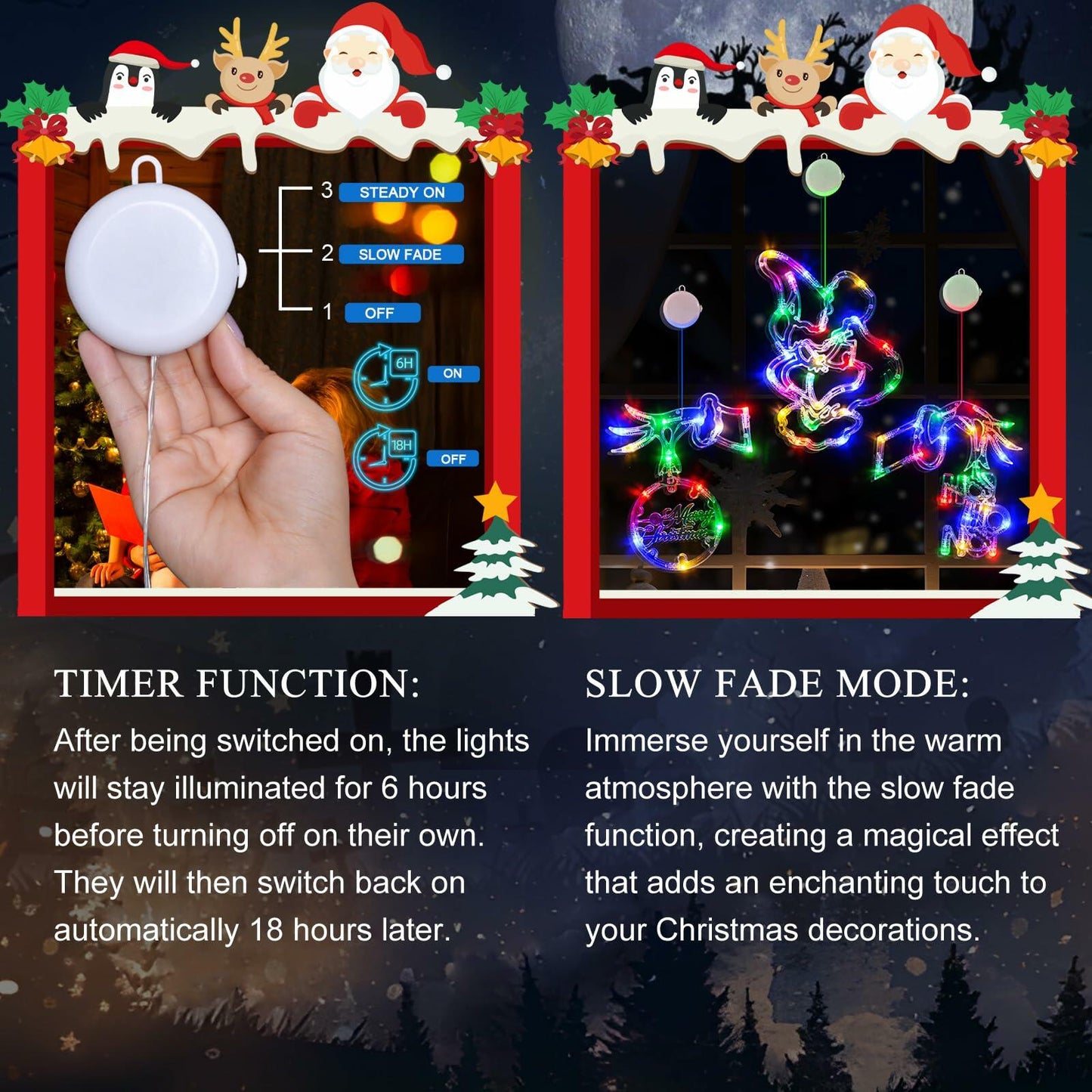 FASISOY 3 Pack Multi-Color Christmas Window Lights Battery Operated Timer