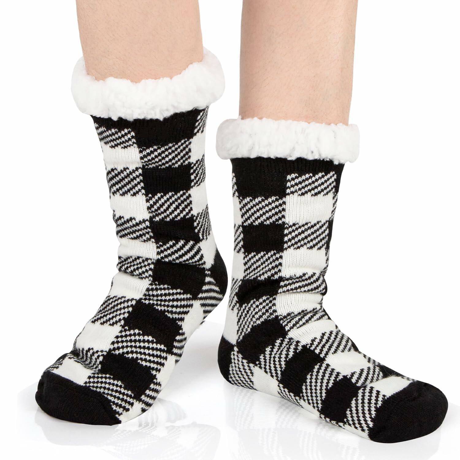 Kiddokids Women's Fuzzy Slipper Socks with Grippers Warm Cozy - One Size