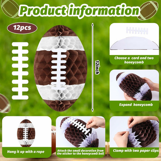 Retisee 12pcs 12in Football Honeycomb Lanterns Hanging Decorations Sport Party