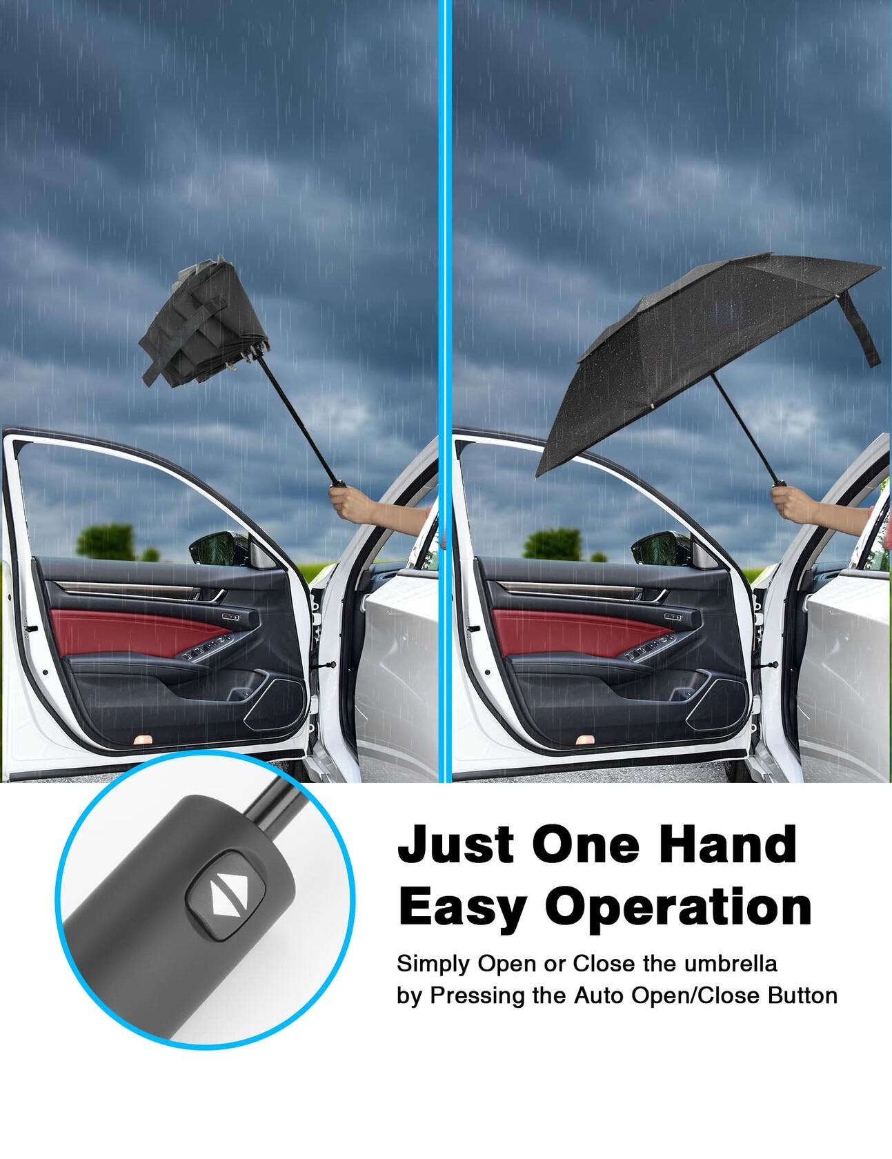 Vuteehy Windproof Folding Umbrella, 16 Ribs, Auto Open Close, Black Compact