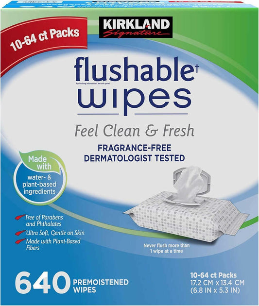 Kirkland Signature Moist Flushable Wipes, 632 Count, White, Soft & Gentle