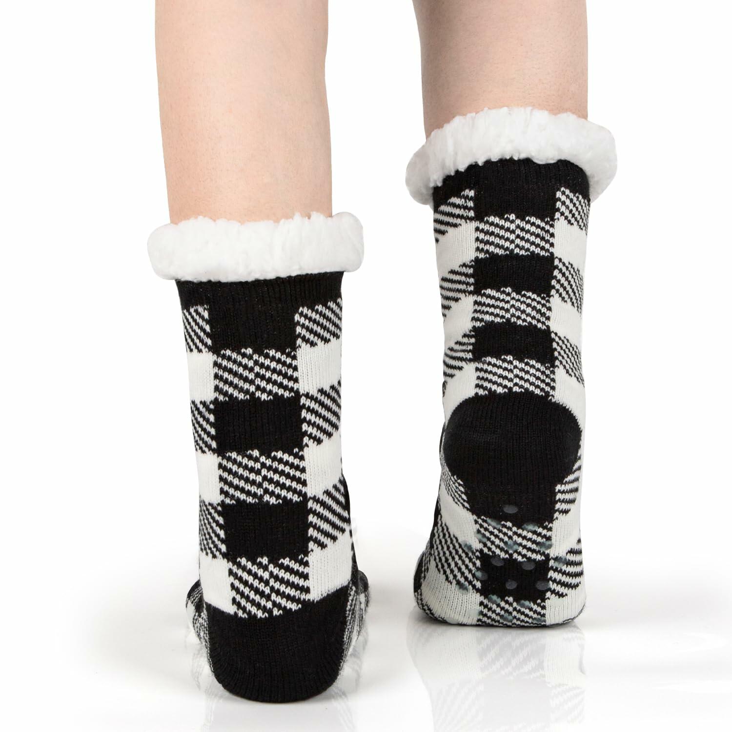 Kiddokids Women's Fuzzy Slipper Socks with Grippers Warm Cozy - One Size