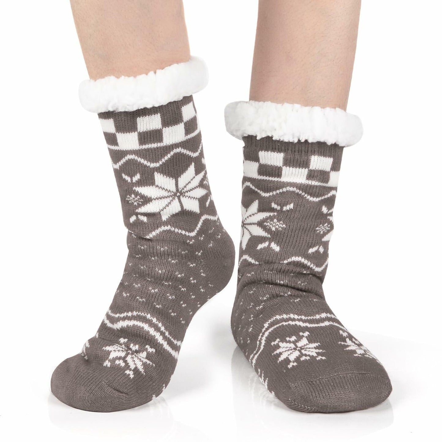 Kiddokids Women's Fuzzy Slipper Socks with Grippers Warm Cozy Fleece - One Size