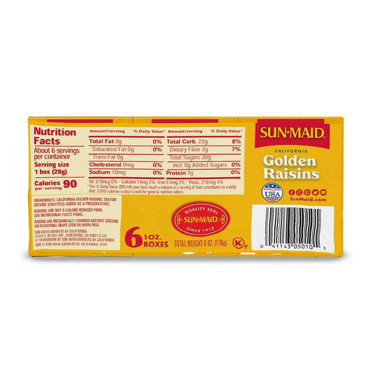 BB02/26 Sun-Maid Golden Raisins Natural California 6 Pack 1 oz Snacks