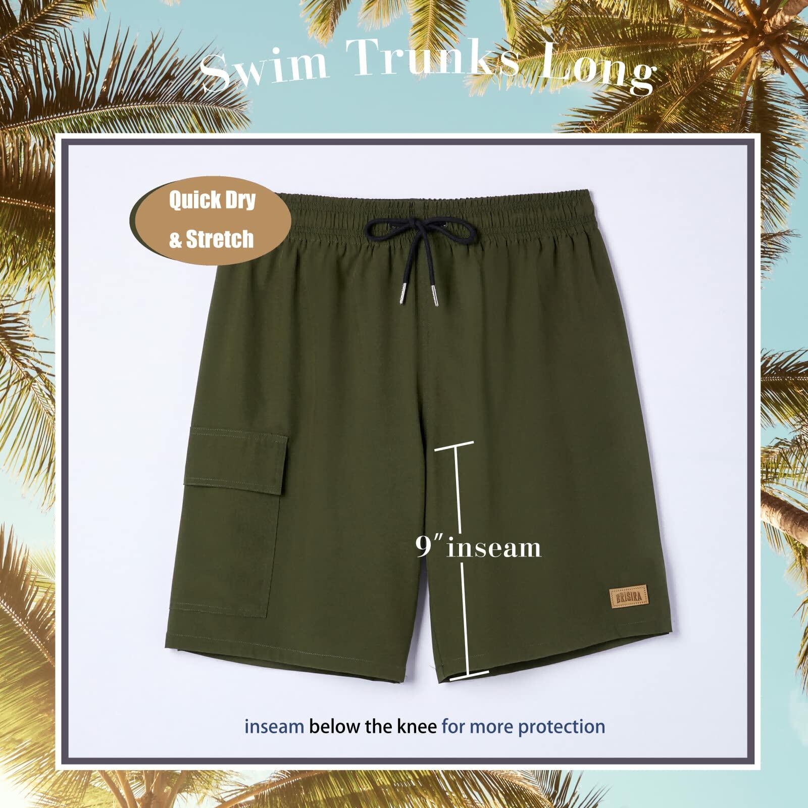 BRISIRA Mens Quick Dry Swim Trunks 9in ArmyGreen Size 34