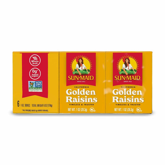 BB02/26 Sun-Maid Golden Raisins Natural California 6 Pack 1 oz Snacks