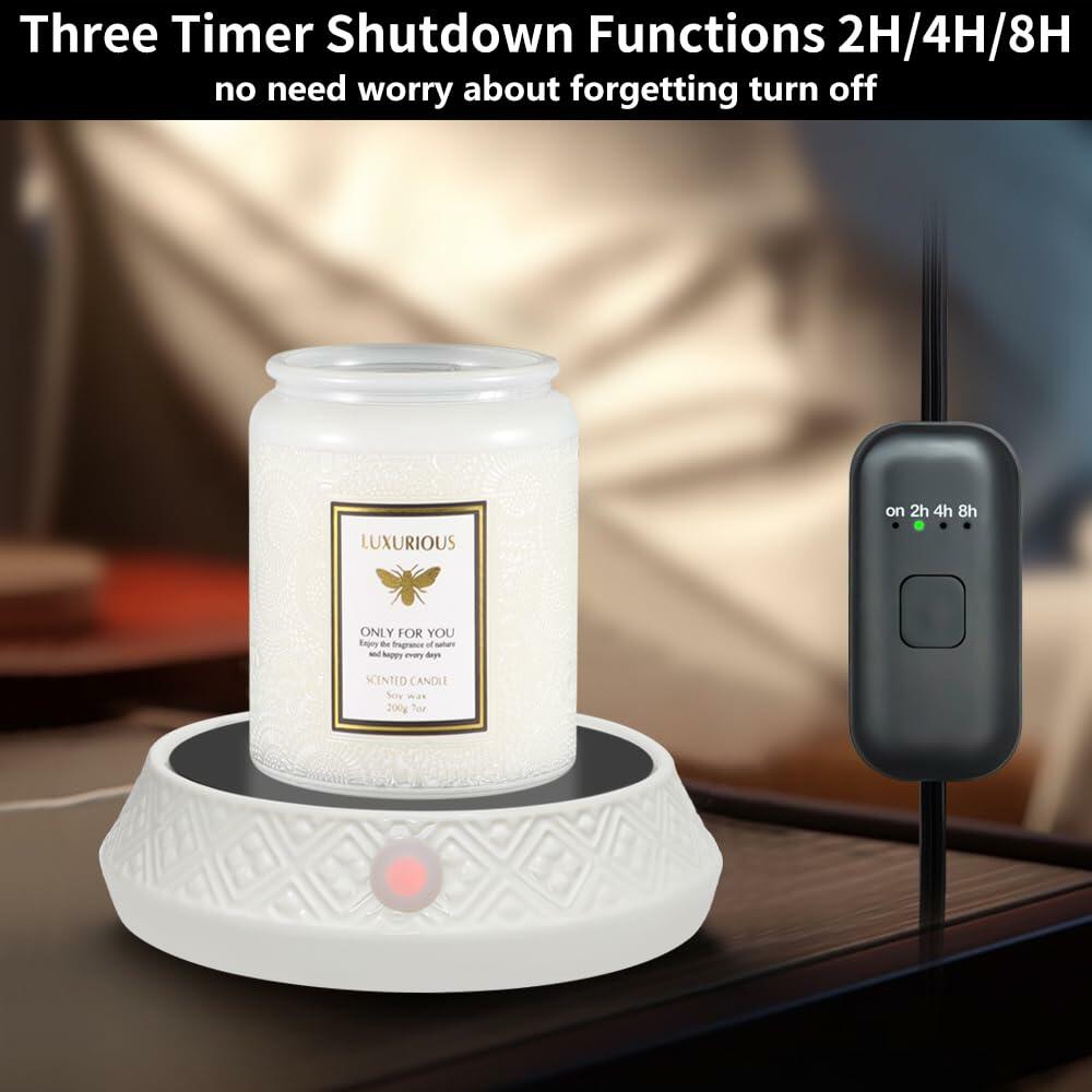 Yankee Candle White Ceramic Candle Warmer with Timer Auto Off for Jar