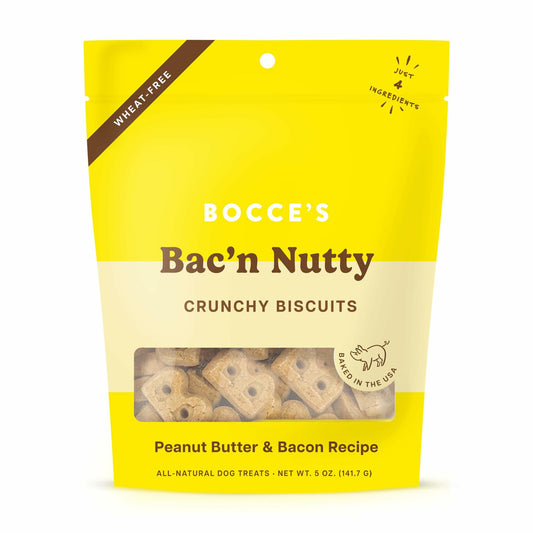 BestBy01/25 Bocce's Bakery Bac'N Nutty Dog Treats PB & Bacon Wheat-Free 5oz USA