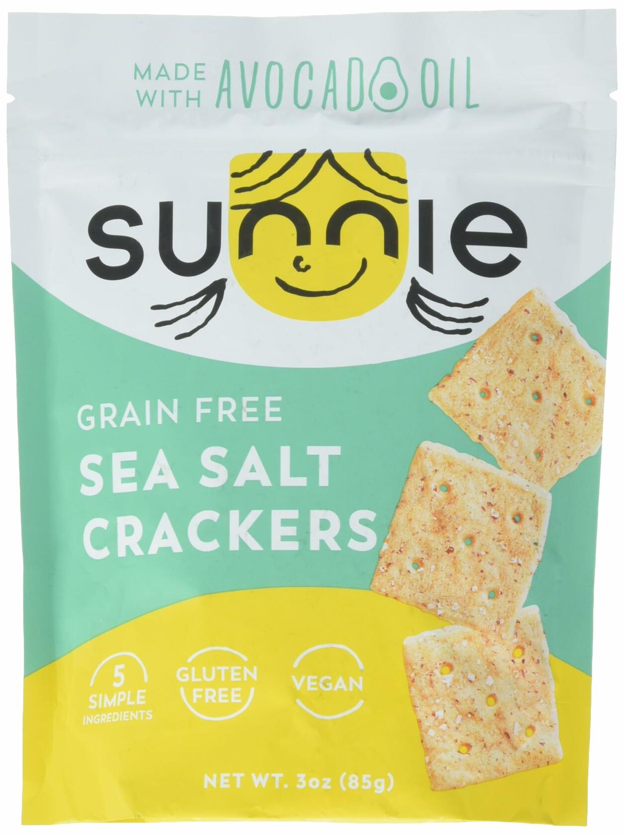 BestBy01/25 Sunnie Grain Free Sea Salt Crackers 3oz Gluten Free Healthy Snack