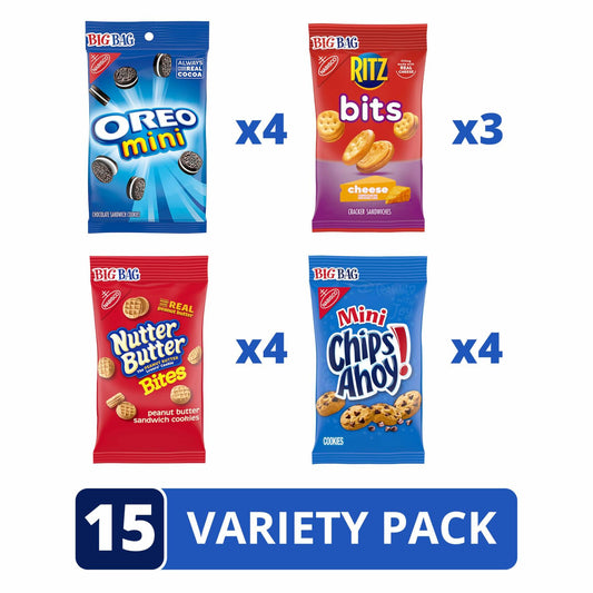 Nabisco Variety Pack 15 Bags Oreo Mini, Chips Ahoy, Nutter Butter, Ritz New