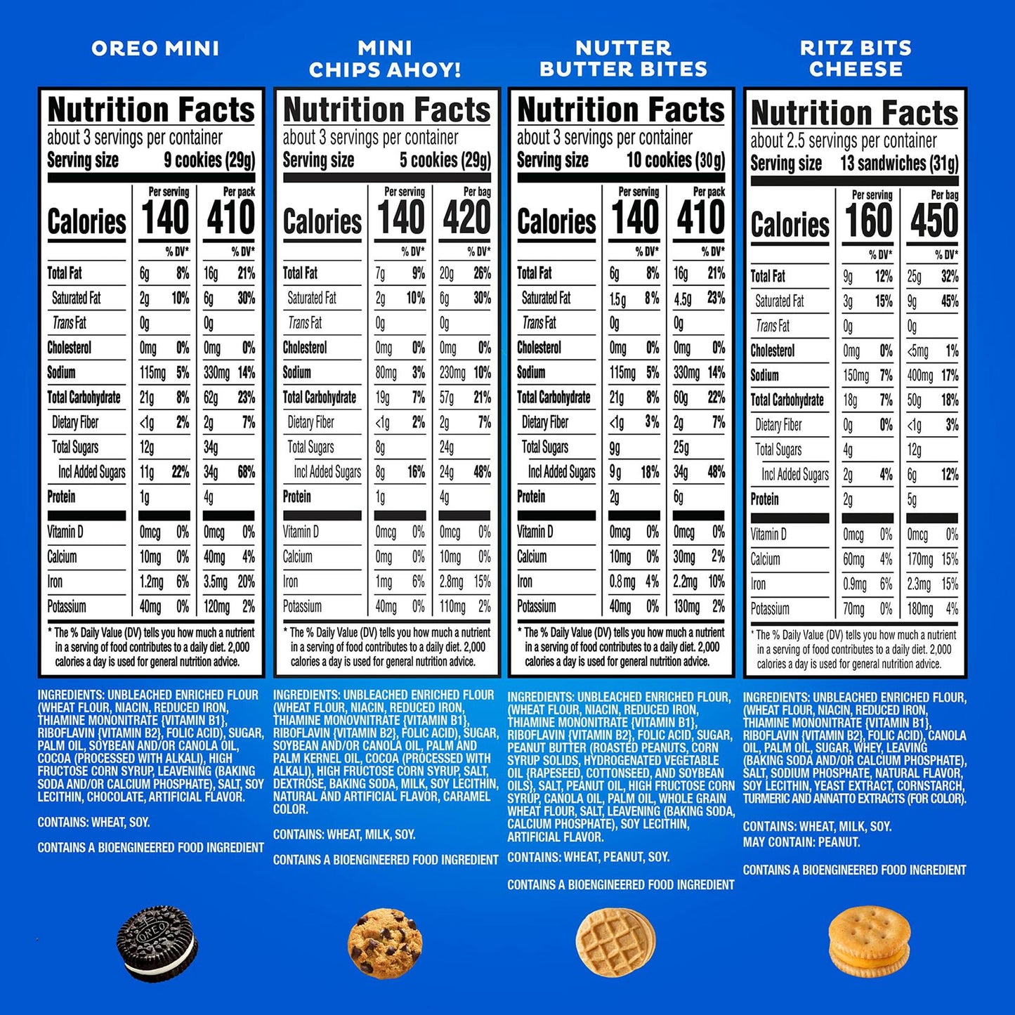 Nabisco Variety Pack 15 Bags Oreo Mini, Chips Ahoy, Nutter Butter, Ritz New