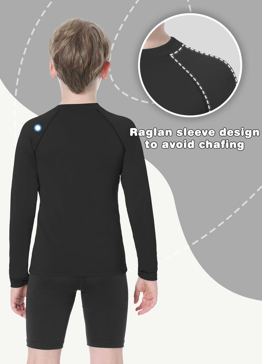 MIVEI Boys UPF 50+ Rash Guard Swim Shirt White Quick Dry Long/Short Sleeve Size