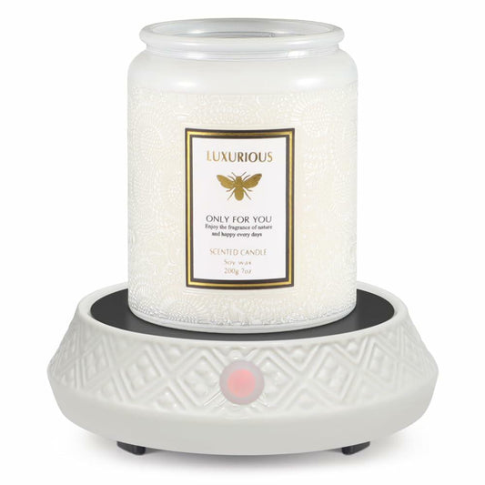 Yankee Candle White Ceramic Candle Warmer with Timer Auto Off for Jar