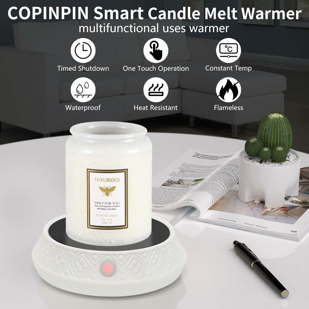 Yankee Candle White Ceramic Candle Warmer with Timer Auto Off for Jar