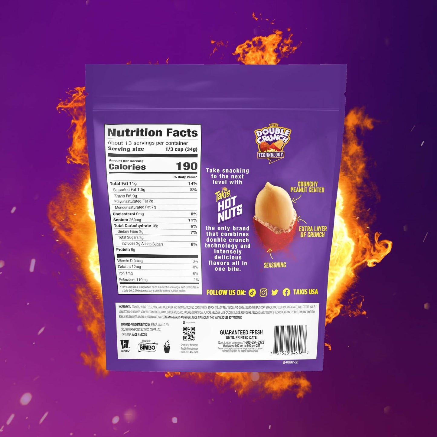 BB01/25 Takis Flare Hot Nuts 15.02 oz Sharing Size Resealable Bag