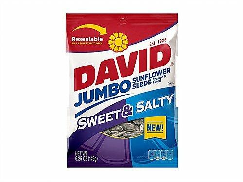 DAVID Sunflower Seeds Sweet & Salted Jumbo Roasted 5.25 Oz Snack Bag