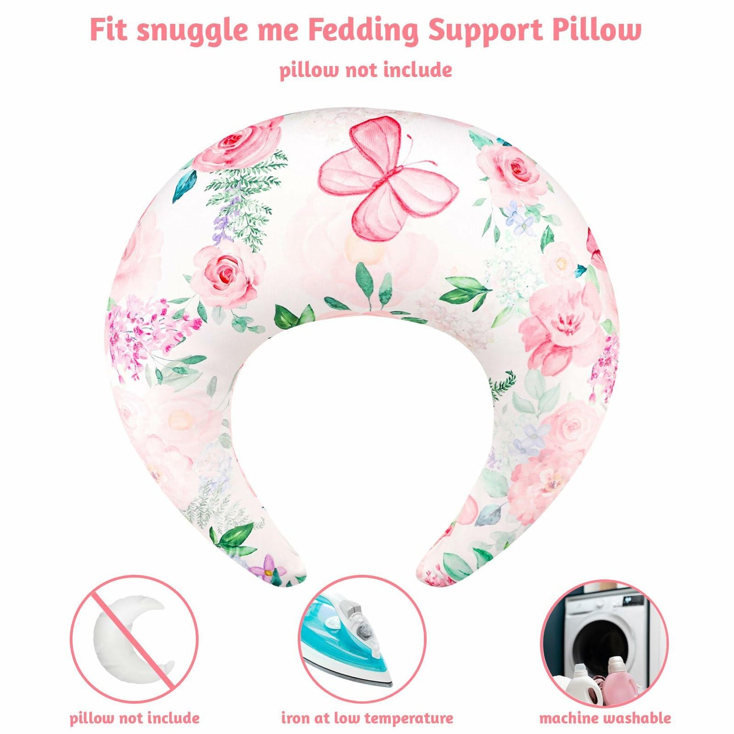 CARUILI Nursing Pillow Cover Pink Floral Ultra Soft Comfortable Only Case