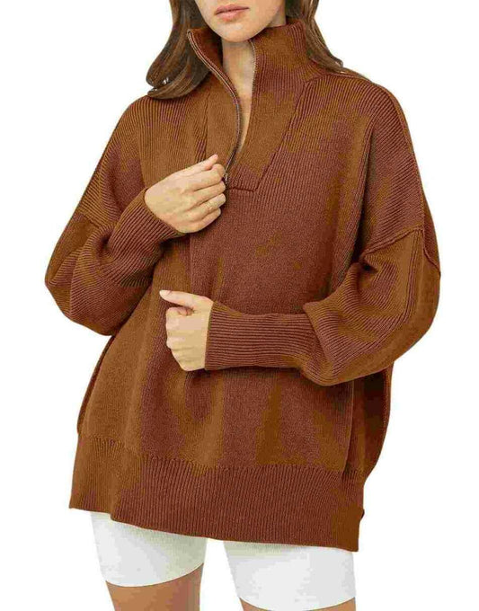 ANRABESS Women Burgundy Quarter Zip Pullover Sweatshirt XL Long Sleeve